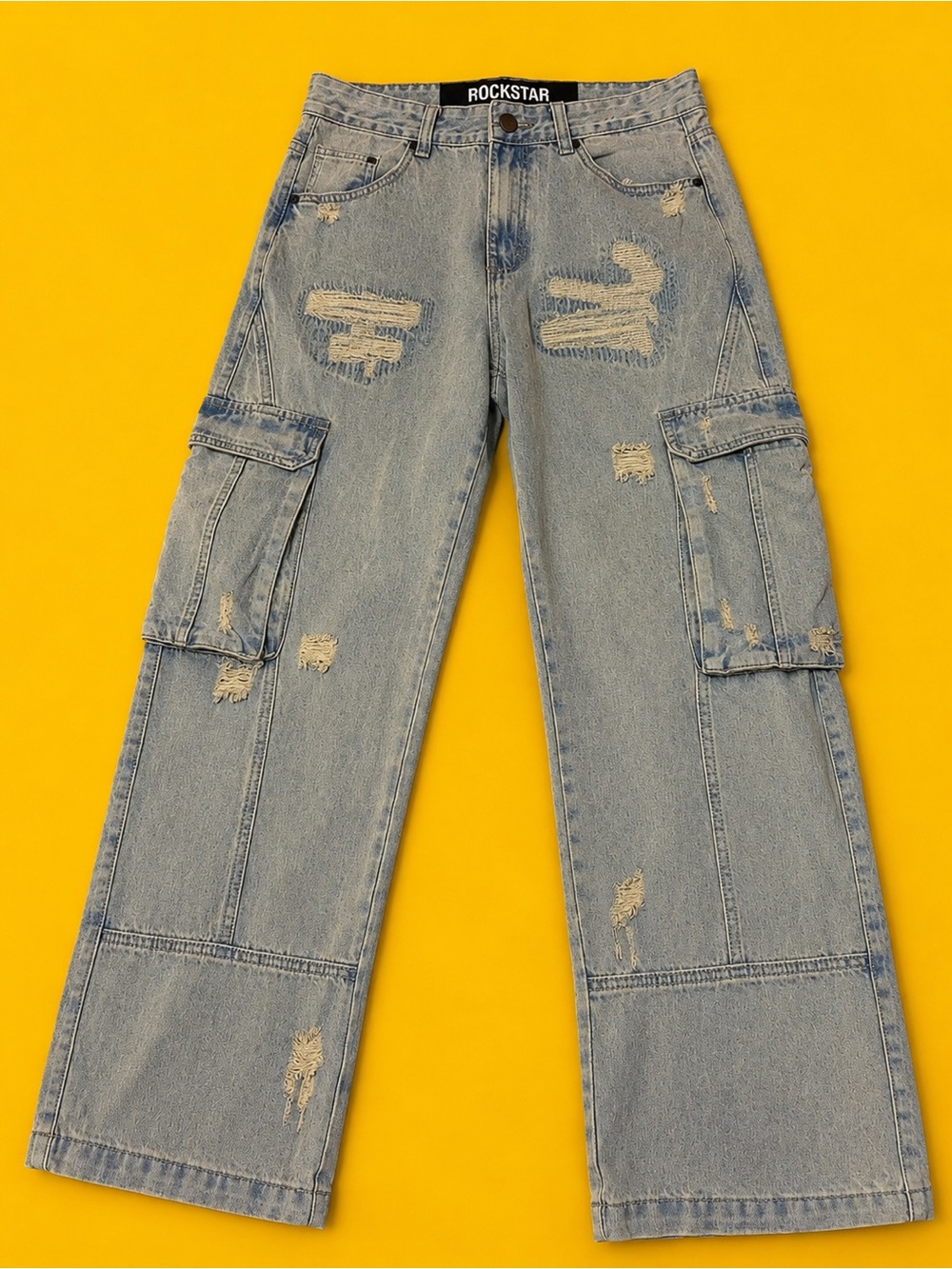 Rockstar Distressed Light Wash Cargo Jeans